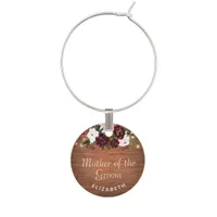 Burgundy and Blush Floral Mother of Groom Wedding Wine Charm