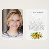 Sunflower Funeral Memorial Photo Prayer Card