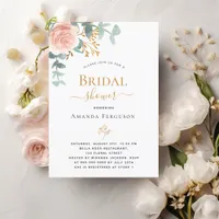 Bridal Shower floral rose gold eucalyptus greenery Invitation