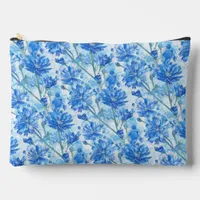 Abstract Watercolor Blue and White Flowers Large Accessory Pouch