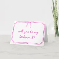 Handwritten Coquette Bow Pink Bridesmaid Proposal Card