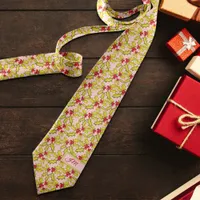 Holly Berries Festive Initials Whimsy Christmas Neck Tie