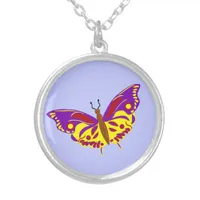 Colorful butterflies silver plated necklace