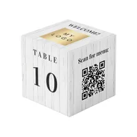 Table number QR code menu wood business logo Cube