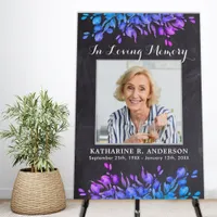 Rustic Funeral Purple Botanical Photo Memorial Foam Board