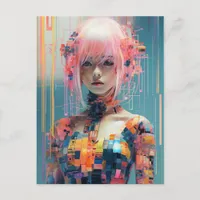 Futuristic Woman With Pink Hair Postcard