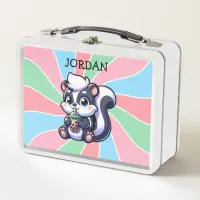 Cute Kawaii Skunk with Bubble Tea Personalized Metal Lunch Box