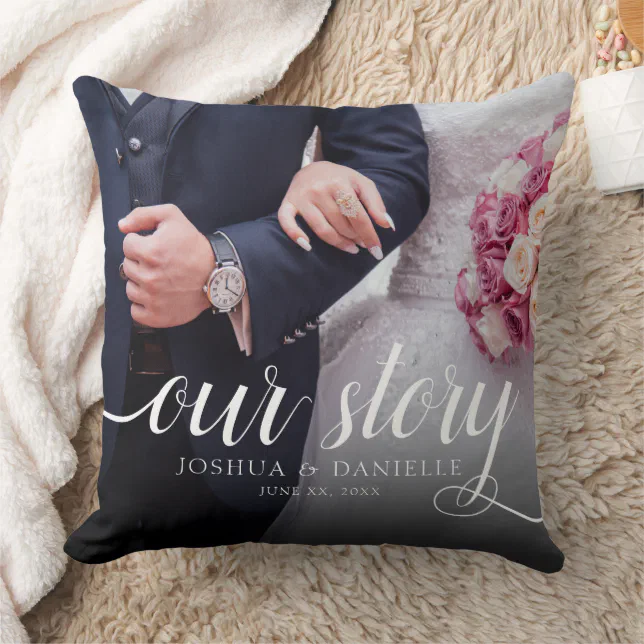 Elegant Our Story Photo Wedding Handwritten Throw Pillow