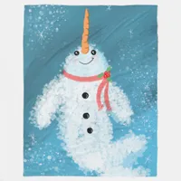 Narwal Snowman Funny Christmas  Fleece Blanket