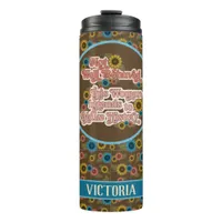 Women's Empowerment Retro 60s and 70s Floral Blue Thermal Tumbler