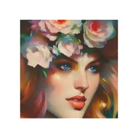 Floral Woman Portrait Painting Wood Wall Art