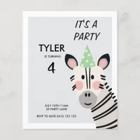 BUDGET Cute Modern Zebra Party Hat Invitation