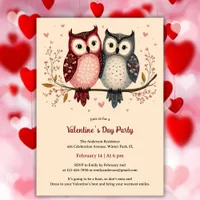 Pastel Adorable Cute Owls Valentine's Day Party Invitation