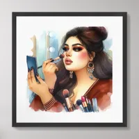 Modern Woman doing her make up Framed Art