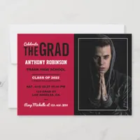 Scarlet Red and Black Graduation Party Photo Invitation