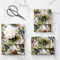 Medium Abstract Alcohol Wash Pen and Ink Flowers Wrapping Paper Sheets