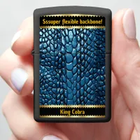 Shiny blue snake skins add artistic texture zippo lighter