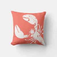 Coral Pink Distressed Look Lobster Print Throw Pillow