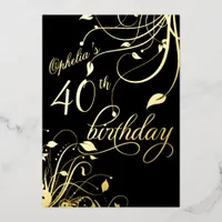 Classic Elegant Black and Gold Birthday Foil Invitation