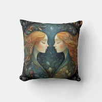 Gemini Twins Zodiac Astrology Mystical Birthday Throw Pillow
