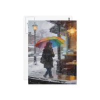 Rainy Day Abstract Woman With Umbrella Window Postcard