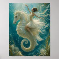 Surreal Ballerina and Seahorse Fantasy Poster