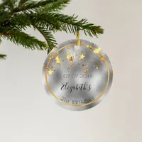 Birthday silver gold shiny stars friends ceramic ornament