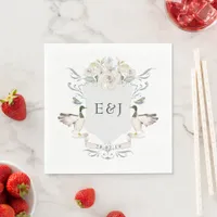 Watercolor Lakeside Wedding Monogram Crest Napkins