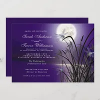 Amethyst Wedding Full Moon Dragonfly Pond Invitation