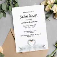 Swans love white bridal shower invitation