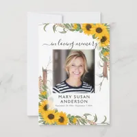 Sunflower Photo Funeral Memorial Poem Card