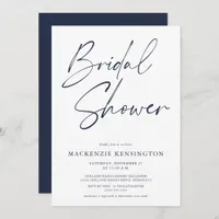 Modern Minimalist Navy Blue White Bridal Shower Invitation