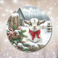 Cute Festive Baby Goat on the Farm Christmas Classic Round Sticker