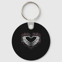 Skeleton Hand Heart 4th Of Usa Patriotic American Keychain