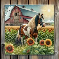 Spotted Horse, Rustic Barn, Sun Rising on Farm Metal Print