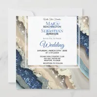 *~* AR66 QR BLUE IVORY SILVER Agate RSVP Wedding Invitation