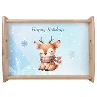 Cute Cartoon Deer in Snow Serving Tray