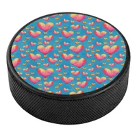 Multicolored Watercolor Hearts Hockey Puck