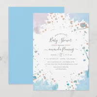 Rose Gold and Blue Watercolor Splash Baby Shower Invitation