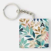 Elegant Stylish Leaves Leaf Pattern Monogrammed Keychain