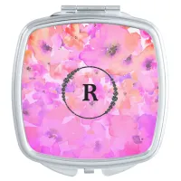 *~* Monogram Pink Chic Floral Watercolor Compact Mirror