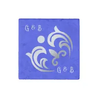 Monogrammed simple Silver on Blue | Stone Magnet