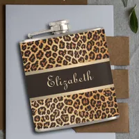 Leopard Animal Print Brown & Gold Stripe Glamour Flask