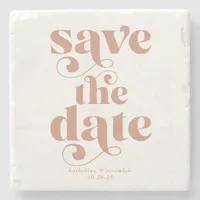 Modern Retro Typography Wedding Save the Date Stone Coaster