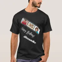 Photo collage film name birthday guy black T-Shirt