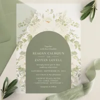 Ivory And Sage Modern Arch Elegant Floral Wedding Vellum Invitations