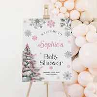 Winter Baby Shower Pink Snowflake Welcome Sign