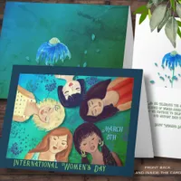 Women's Day  Woman Portraits Aqua blue Card