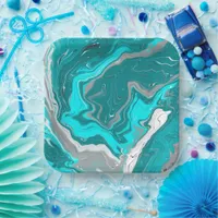 Blue, Teal and Turquoise Marble Fluid Art  Paper Plates