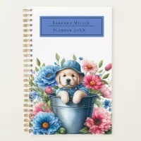 Denim Puppy Meadow Pink Blue Dog Lover Planner